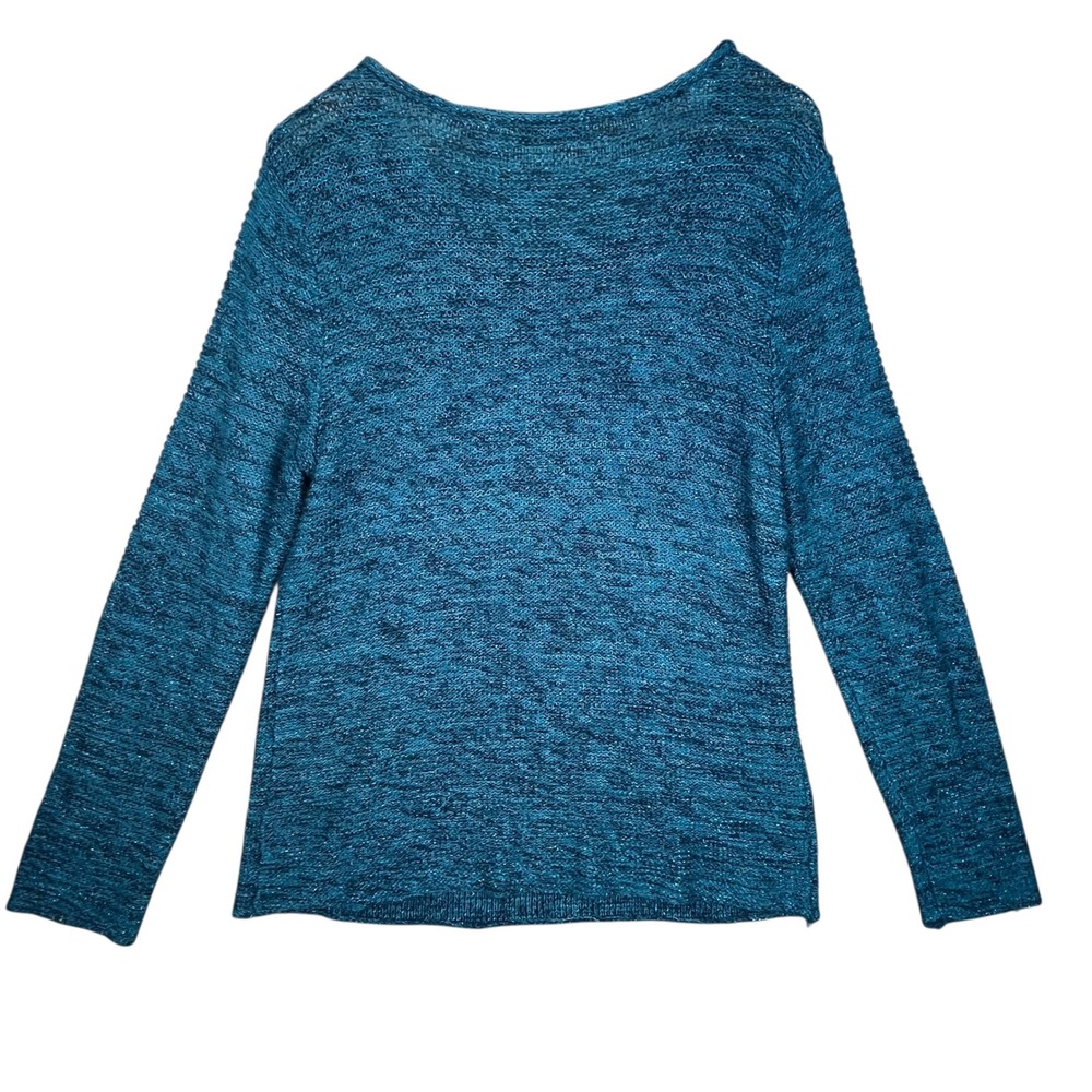 French Laundry Teal Speckled Knit Sweater Stretch Pullover Scoop Neck Size XL - Picture 2 of 5